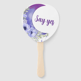 Paarse Bloemen Huwelijk Hand Fan - "Zeg Ja" Paddle Handwaaier