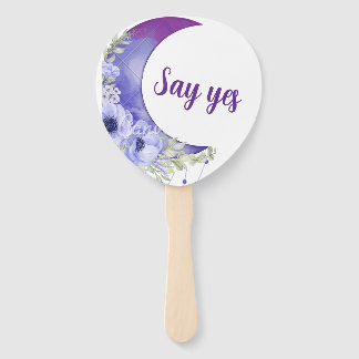 Paarse Bloemen Huwelijk Hand Fan - "Zeg Ja" Paddle Handwaaier