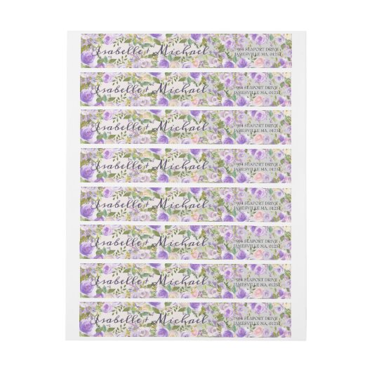 Paarse bloemen-huwelijks-omhullende etiketten (Vel)