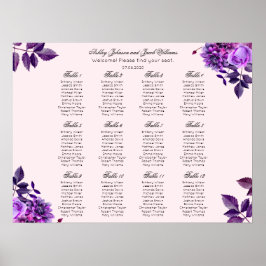 Paarse bloemen huwelijks zitplaatskaart. Roze bloe Poster