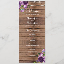 Paarse Bloemen Huwelijksprogramma Hout Rustieke Bl Programmakaart