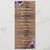 Paarse Bloemen Huwelijksprogramma Hout Rustieke Bl Programmakaart (Voorkant)