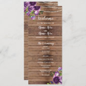Paarse Bloemen Huwelijksprogramma Hout Rustieke Bl Programmakaart (Voorkant / Achterkant)