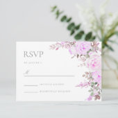 Paarse Bloemen Huwelijksreactie RSVP-kaart RSVP Kaartje (Staand voorkant)