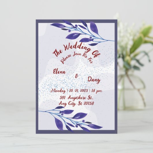 Paarse bloemen huwelijksuitnodiging: een dromerige feestdagenkaart (Staand voorkant)