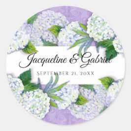 Paarse Bloemen Hydrangea Damast Patroon Bruiloft Ronde Sticker