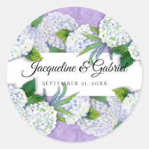 Paarse Bloemen Hydrangea Damast Patroon Bruiloft Ronde Sticker