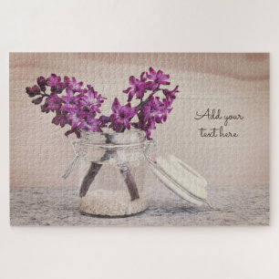 Paarse Bloemen in een Pot - Gepersonaliseerd Legpuzzel