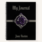 Paarse bloemen in gotisch Lijst met lint Notitieboek (Voorkant)