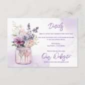 Paarse bloemen in Mason Jar Bloemen bruiloft detai Informatiekaartje (Voorkant)