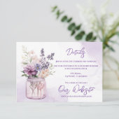 Paarse bloemen in Mason Jar Bloemen bruiloft detai Informatiekaartje (Staand voorkant)