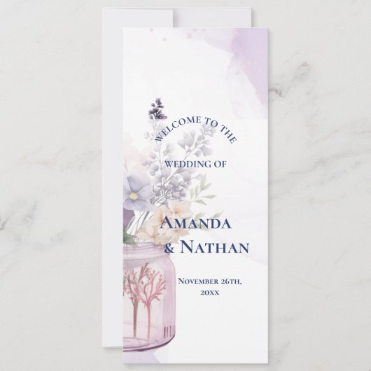 Paarse bloemen in Mason Jar Bloemen bruiloft progr Kaart (Voorkant)