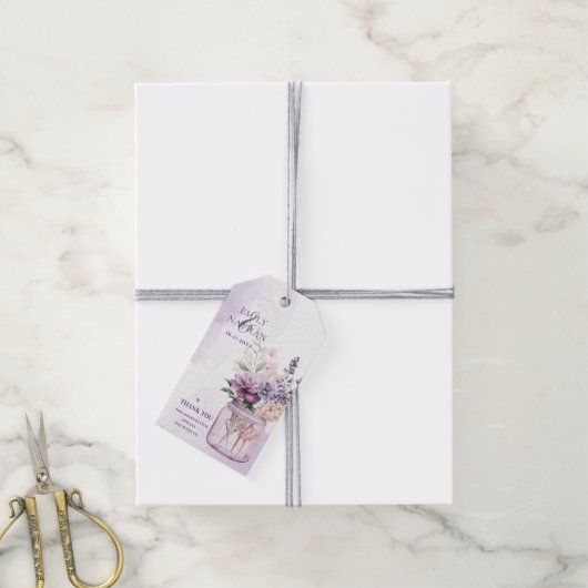  Paarse Bloemen In Mason Jar Bloemen Huwelijk Cadeaulabel (Met Touw)