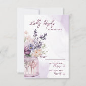 Paarse bloemen in Mason Jar Elegante bloemen bruil RSVP Kaartje (Voorkant)