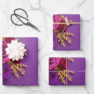 Paarse Bloemen Inpakpapier Vel