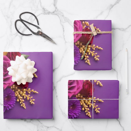 Paarse Bloemen Inpakpapier Vel