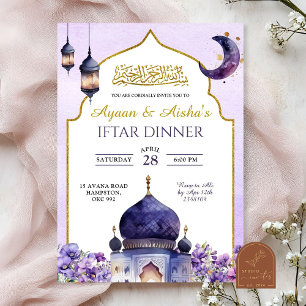 Paarse Bloemen Islam Eid Iftar Diner Kaart