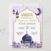 Paarse Bloemen Islam Eid Iftar Diner Kaart (Voorkant)