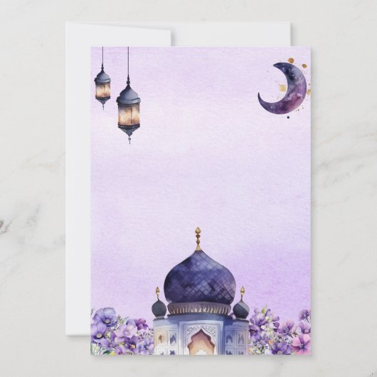Paarse Bloemen Islam Eid Iftar Diner Kaart (Achterkant)