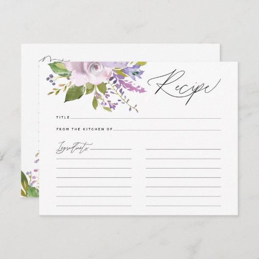 Paarse Bloemen Kalligrafie Script Recept Kaart (Voorkant / Achterkant)
