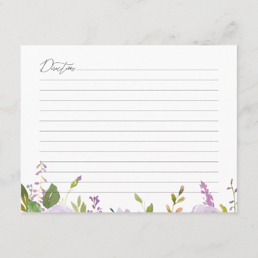 Paarse Bloemen Kalligrafie Script Recept Kaart (Achterkant)