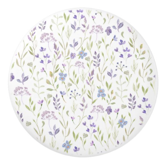 Paarse Bloemen Keramische Knop (Voorkant)