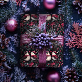 Paarse Bloemen Kerst Inpakpapier met Vogels