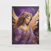  Paarse Bloemen Kerstengel Kaart (Voorkant)