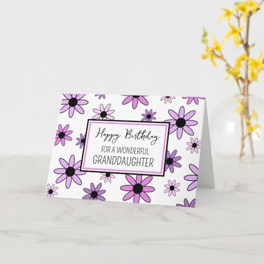 Paarse bloemen kleindochter verjaardag kaart (Gele Bloem)