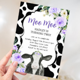 Paarse Bloemen Koe Boerderij Verjaardag Kaart