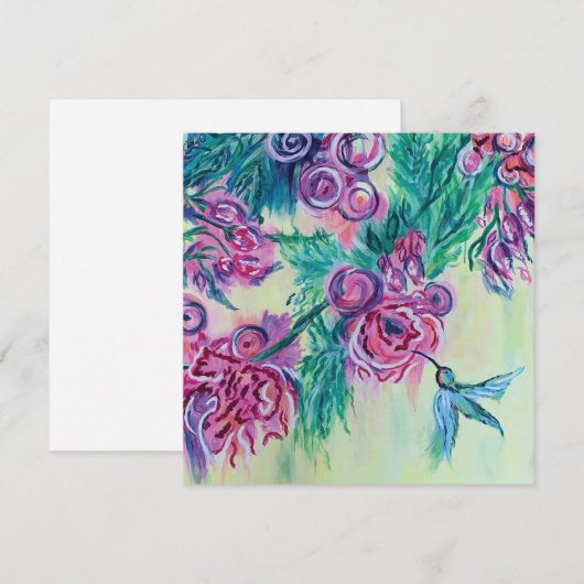 Paarse bloemen & kolibrie feestdagenkaart (Voorkant / Achterkant)