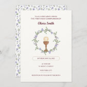 Paarse bloemen Krans Eerste Communie Uitnodiging (Voorkant / Achterkant)