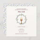 Paarse bloemen Krans Eerste Communie Uitnodiging (Voorkant / Achterkant)