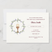 Paarse bloemen Krans Eerste Communie Uitnodiging (Voorkant)