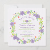  paarse bloemen krans meisjes Baby shower Kaart (Voorkant)