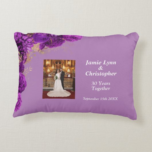 Paarse bloemen kussen voor huwelijksjubileum (Achterkant)
