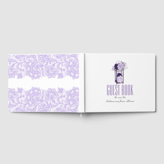 Paarse Bloemen Lantaarn bruiloft Gastenboek (Volledig)