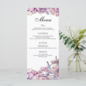 Paarse Bloemen Lavendel Afternoon Tea Party Menu (Staand voorkant)
