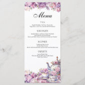 Paarse Bloemen Lavendel Afternoon Tea Party Menu (Voorkant)