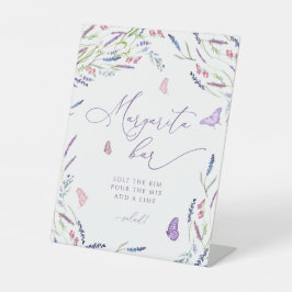Paarse Bloemen Lavendel Margarita Bar Reclamebord Met Voetstuk