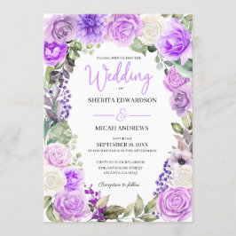 Paarse Bloemen Lente Huwelijksuitnodiging Kaart