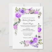Paarse Bloemen Lente Huwelijksuitnodiging Kaart (Voorkant)
