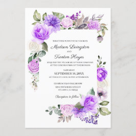 Paarse Bloemen Lente Huwelijksuitnodiging Kaart