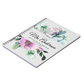 Paarse bloemen LERAAR Cadeau - Voeg naam klas jaar Notitieboek (Linkerzijde)