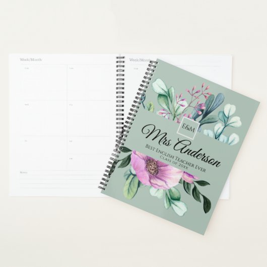 Paarse bloemen LERAAR Cadeau - Voeg naam klas jaar Planner (Display)