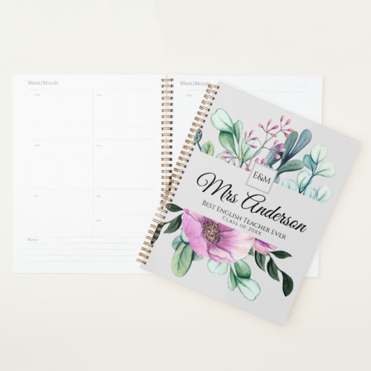 Paarse bloemen LERAAR Cadeau - Voeg naam klas jaar Planner (Display)