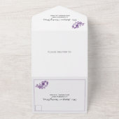 paarse Bloemen lijst initialen Witte bruiloft All In One Uitnodiging (Buitenkant)