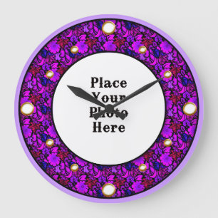 Paarse Bloemen Lijst Uw Foto Muur Klok