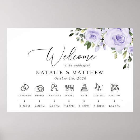 Paarse bloemen, Lila bloemen, huwelijkstijdlijn Poster (Voorkant)