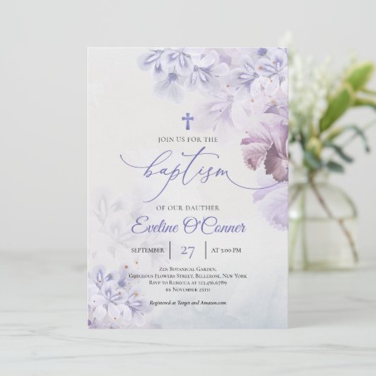  paarse bloemen lila violet Baptisme Kaart (Staand voorkant)